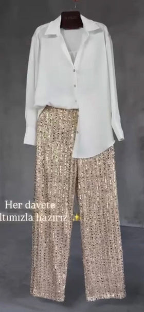 Pantaloni Oro/Camicia Bianca