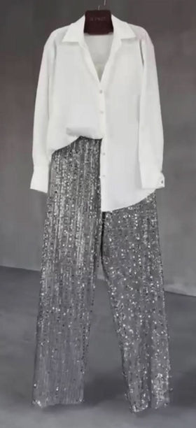 Pantaloni Canna Di Fucile/Camicia Bianca